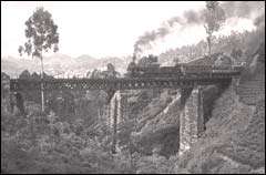 Early steam powered train on the hill-country railway line