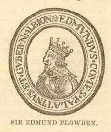 A man with a crown, surrounded by a circle of Latin inscriptions, with the name "Sir Edmund Plowden" on the bottom.