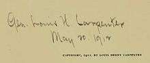 Brown sheet of paper with Louis Carpenters signature on it with the date of May 12, 1912