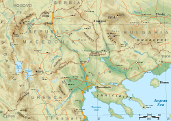Topographical map of the geographical region of Macedonia.