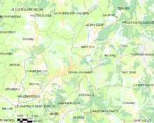 elementary Map showing the boundaries of the town, neighboring communities, vegetation zones and roads