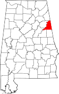 Map of Alabama highlighting Cleburne County