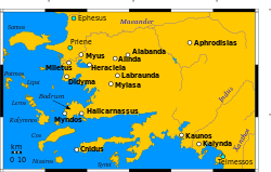 Map of ancient Caria showing cities