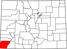 Map of Colorado highlighting Montezuma County