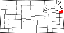 Map of Kansas highlighting Johnson County