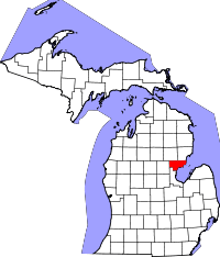 Map of Michigan highlighting Arenac County