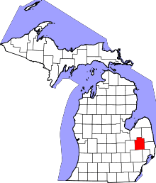 Map of Michigan highlighting Lapeer County