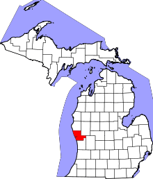 State map highlighting Muskegon County