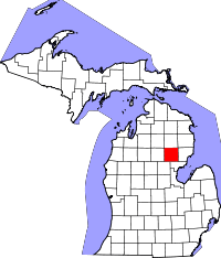 State map highlighting Ogemaw County