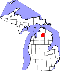 Map of Michigan highlighting Otsego County