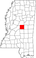 Map of Mississippi highlighting Leake County