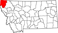 Map of Montana highlighting Lincoln County
