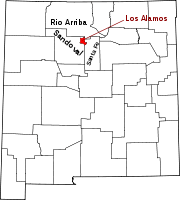 State map highlighting Los Alamos County