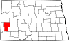 Map of North Dakota highlighting Billings County