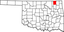 Map of Oklahoma highlighting Nowata County