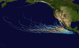 Tracks of all known Category 4 Pacific hurricanes from 1949-2011 in the central and eastern Pacific basins.