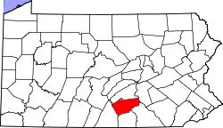 Map of Pennsylvania highlighting Cumberland County