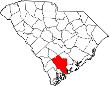 State map highlighting Colleton County