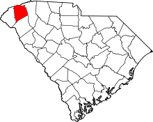 Map of South Carolina highlighting Pickens County