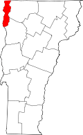 Map of Vermont highlighting Grand Isle County
