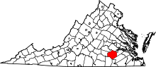 State map highlighting Dinwiddie County