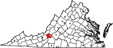 State map highlighting Roanoke County