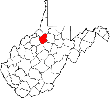 State map highlighting Doddridge County