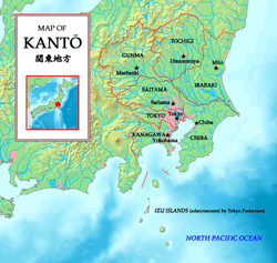 Closeup map showing the areas within the Kantō region of Japan