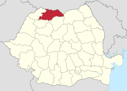 Administrative map of Romania with Maramureș county highlighted