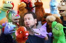 Marcus clarke talking with his Puppets