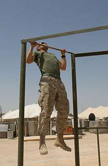 Picture of a US Marine performing a pull-up.