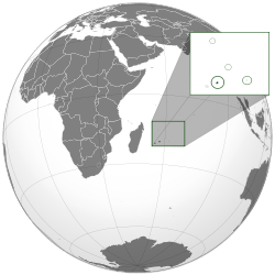Islands of the Republic of Mauritius on the globe excluding the Chagos Archipelago and Tromelin island