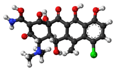 Ball-and-stick model of the meclocycline molecule