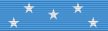 A light blue ribbon with five white five pointed star
