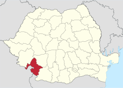 Administrative map of Romania with Mehedinți county highlighted