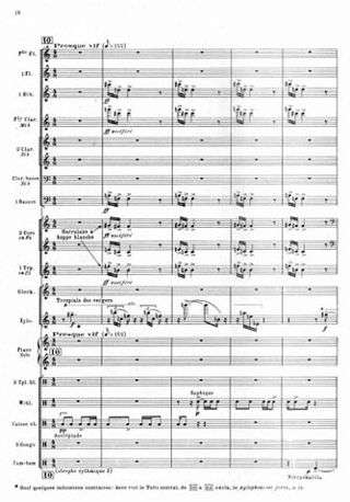 A page from a printed musical score. The tempo marking is "Presque vif", and the orchestration is for wind, strings and percussion instruments.
