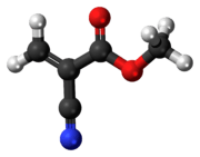 Ball-and-stick model of the methyl cyanoacrylate molecule