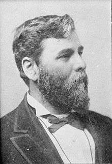 Head and shoulders of a man with thick hair and a full, pointed beard wearing a suit coat over a white shirt and bow tie.