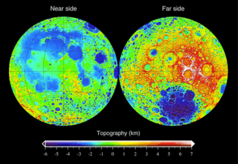 Topography of the Moon measured from the Lunar Orbiter Laser Altimeter on the mission Lunar Reconnaissance Orbiter, referenced to a sphere of radius 1737.4 km