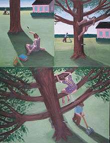 Jerry Moriarty's painting Sally's Surprise Tree-Pee from 2001. Oil on linen, 60" by 46".