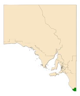 Map of South Australia with electoral district of Mount Gambier highlighted