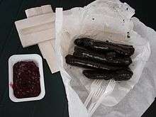 Lingonberry jam. left and traditional blood sausage from Tampere, Finland