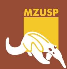 Brown, yellow and white logo, with "MZUSP" above an anteater