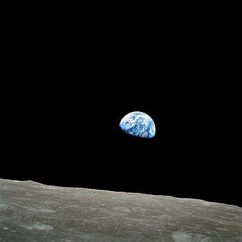 The Earth over the lunar horizon, photographed by the Apollo 8 crew