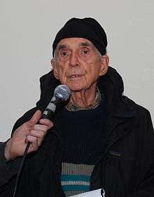 Father Daniel Berrigan speaking at a Witness Against Torture event held on December 18, 2008 in the Lower East Side (New York City).