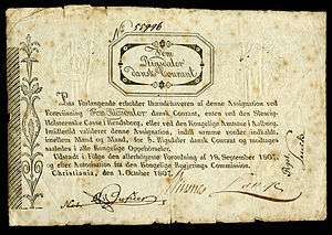 Five Rigsdaler Courant (1807), first year paper currency was re-introduced to Norway.