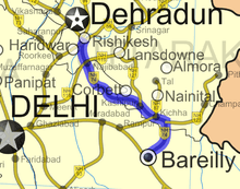 Highway map of road from Rishikesh to Bareilly