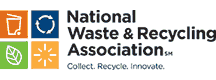 "National Waste & Recycling Association" in a sans-serif font with "Collect. Recycle. Innovate." underneath. Four symbols to the left showing trash can, arrows in a circle, a leaf and a starburst.
