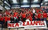 Nea Salamina Famagusta VC fans at Spyros Kyprianou Athletic Center, celebrating Cyprus Volleyball Division 1 2012-2013