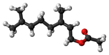 Ball-and-stick model of the neryl acetate molecule